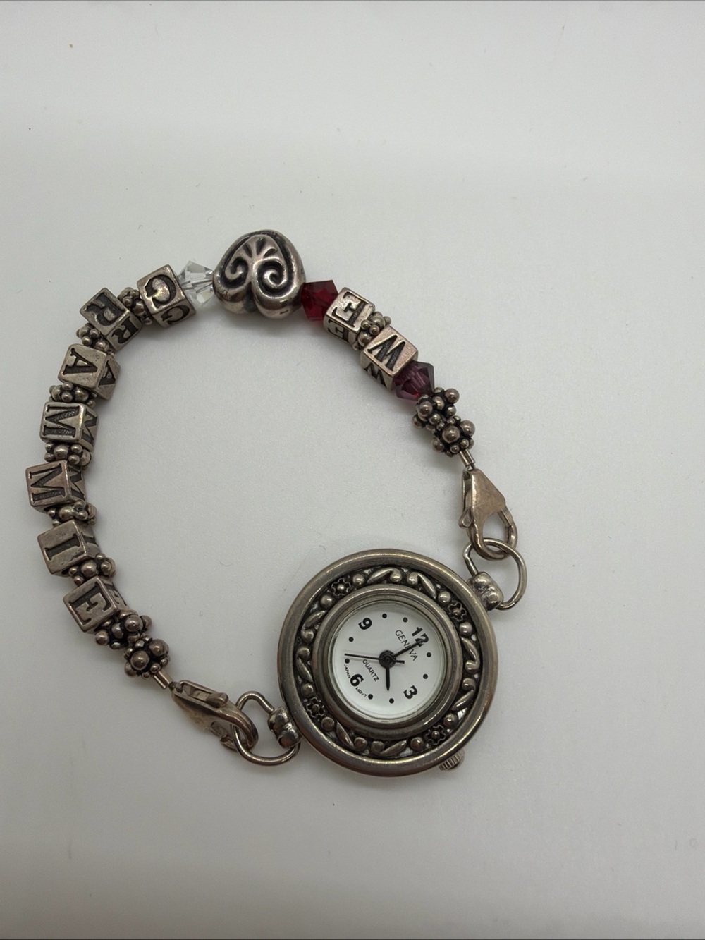 925 Geneva Charm Beaded Silver Watch charm alphabet Bracelet
